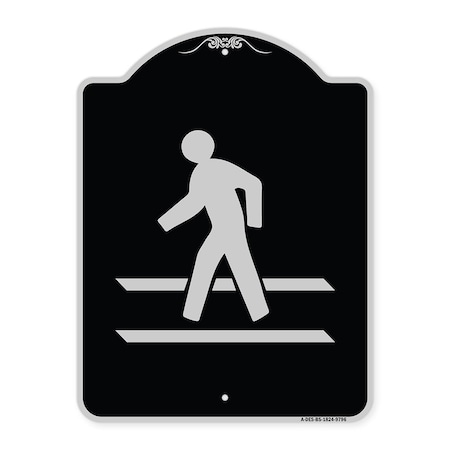 Signmission Designer Series-Pedestrian Crossing, Black & Silver Heavy-Gauge Aluminum, 24" x 18", BS-1824-9796 A-DES-BS-1824-9796